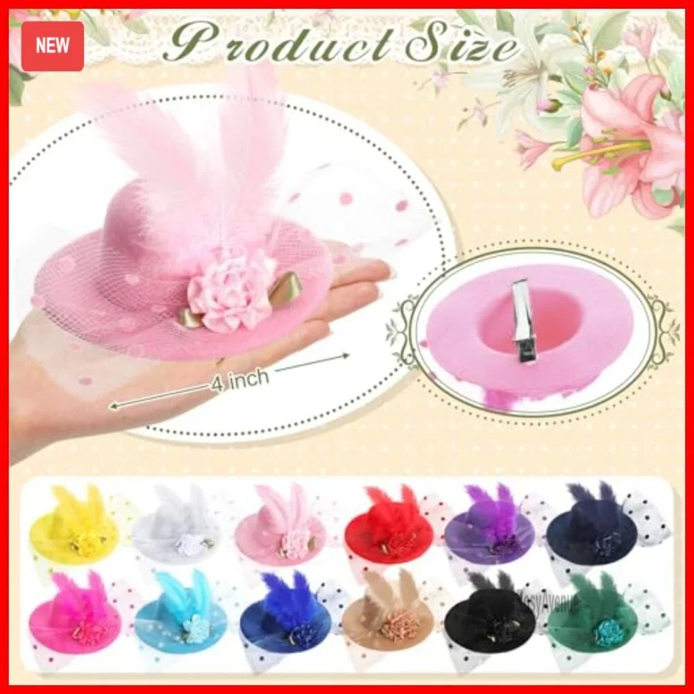 12-Piece Mini Fascinator Hat Set with Clip, Floral Feather Design
